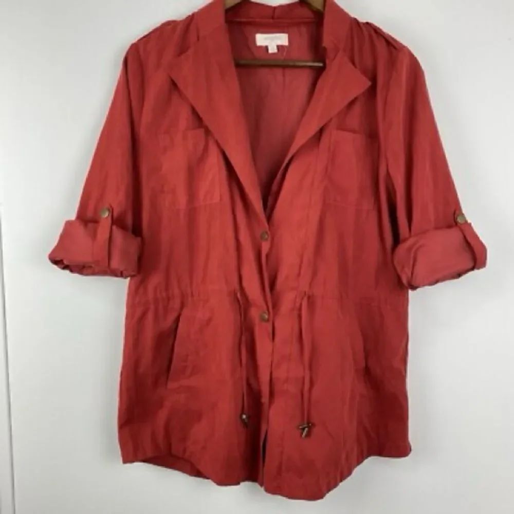Umgee Women’s Red Drawstring Waist Lightweight Utility Jacket Large